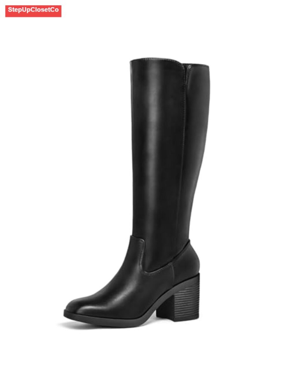 Women's Knee High Boots Square Toe Chunky Block Heel Tall Side Zip PU